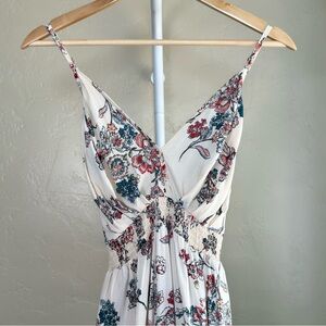 Romantic Gypsy Floral Maxi Dress Size Large in Cream Flowy Boho